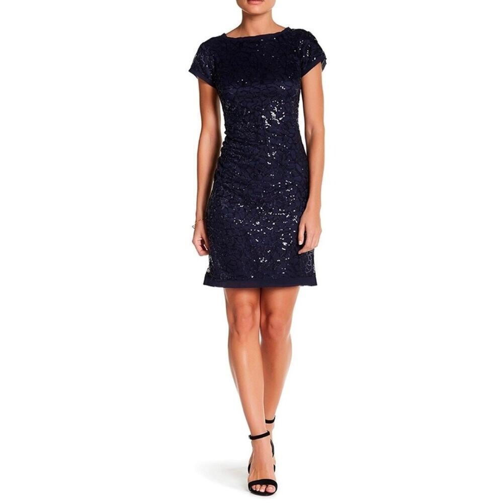 Vince Camuto blue sequin cocktail sheath dress Sz 4 party holiday wedding guest